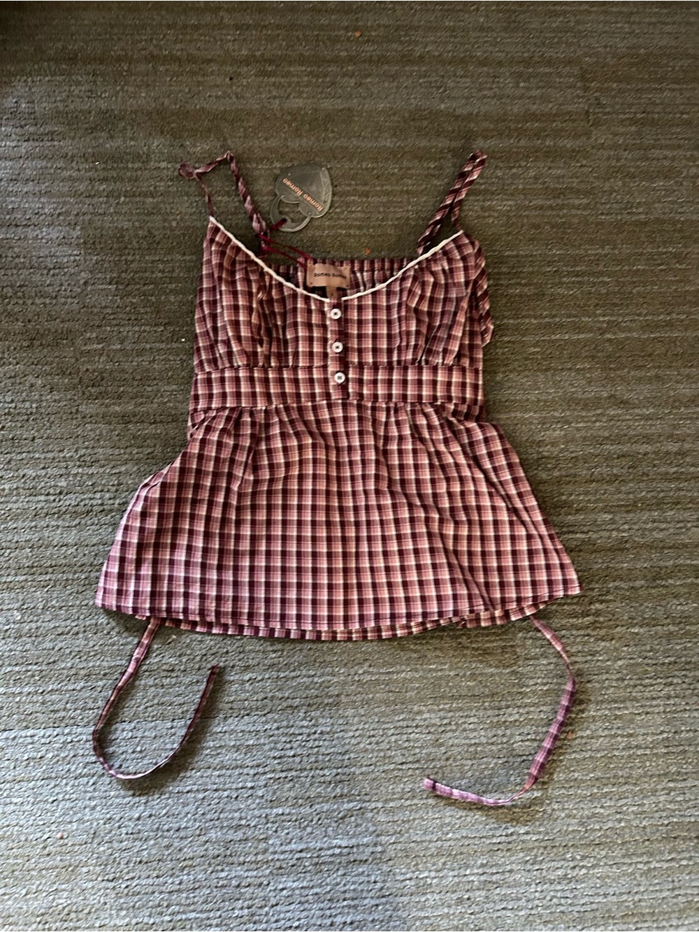 Plaid Spaghetti-Strap Peplum Top - Pink